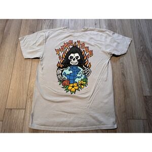 Vans 1966 Reaper Globe Floral Graphic T-Shirt Mens Medium Gray Short Sleeve Tee